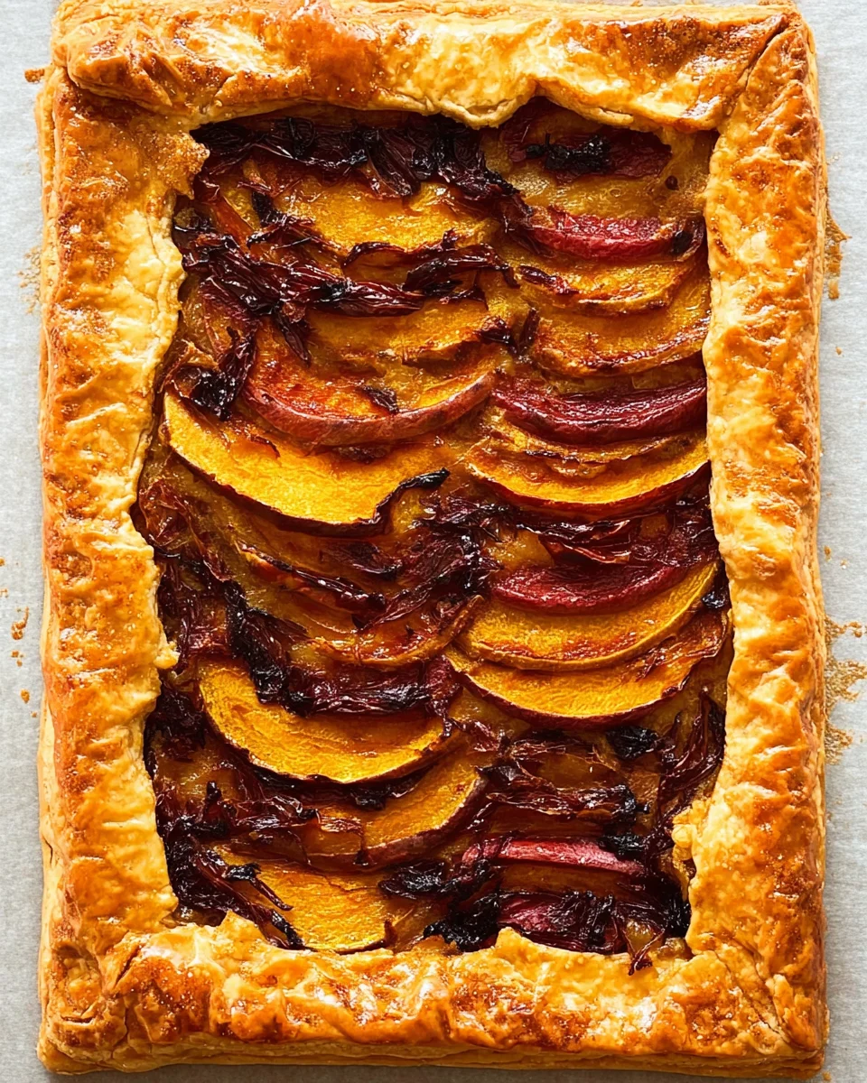 Finished Pumpkin Tart with Caramelized Onions and Pumpkin Seed Gremolata