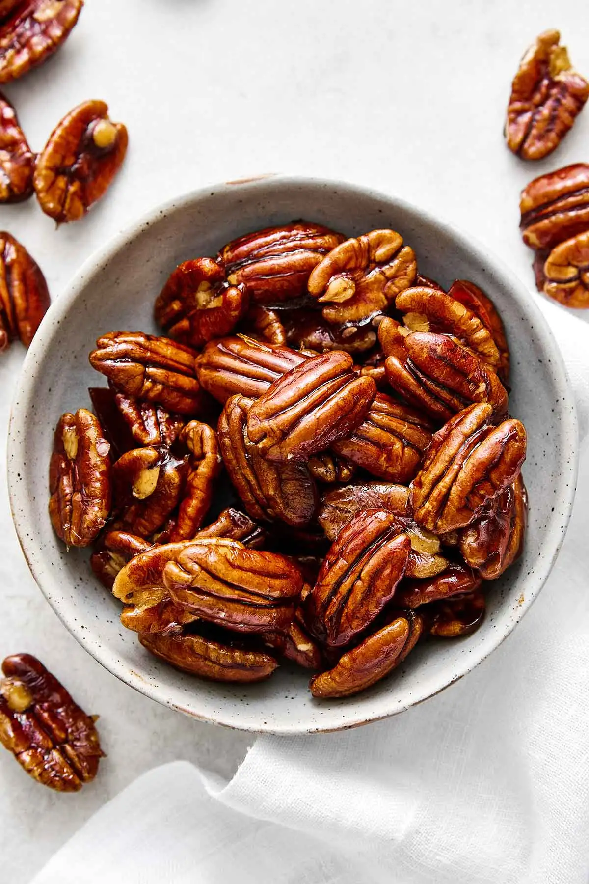 A bowl of candied pecans for fall.
