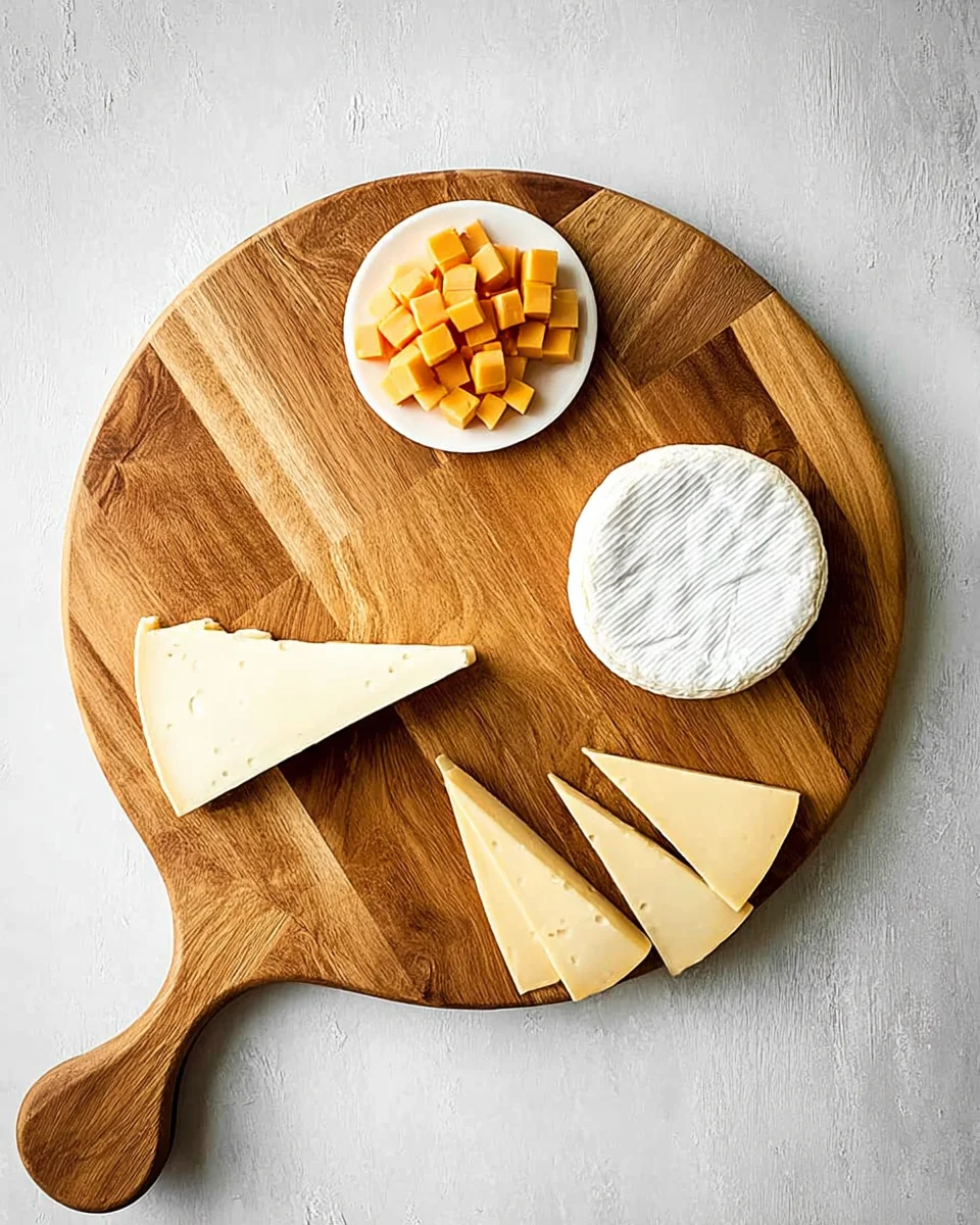 Step one of a charcuterie: Place the cheeses.