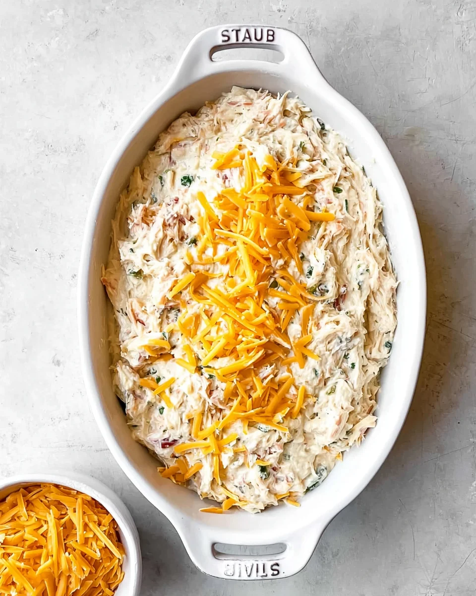 Layering crab dip in baking dish.