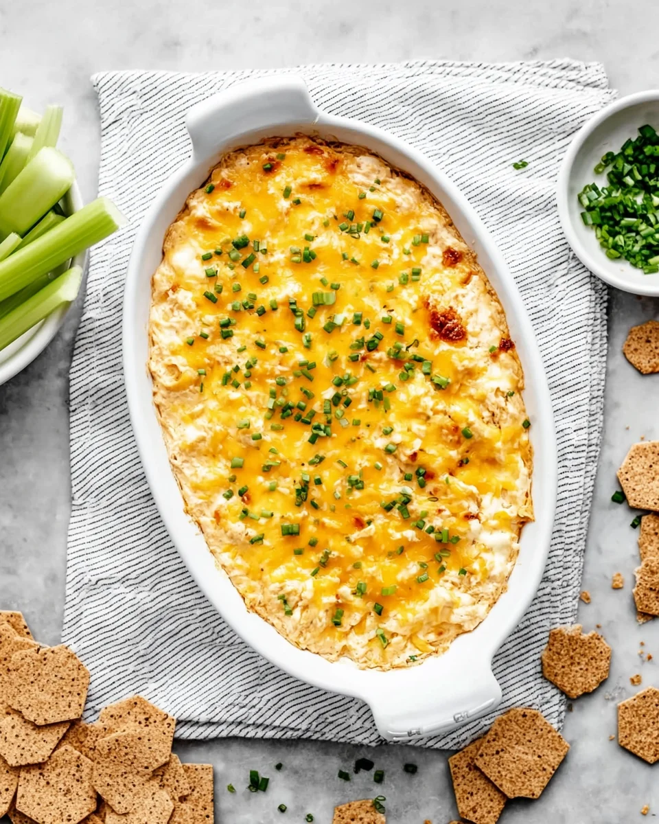A white baking dish of crab dip.