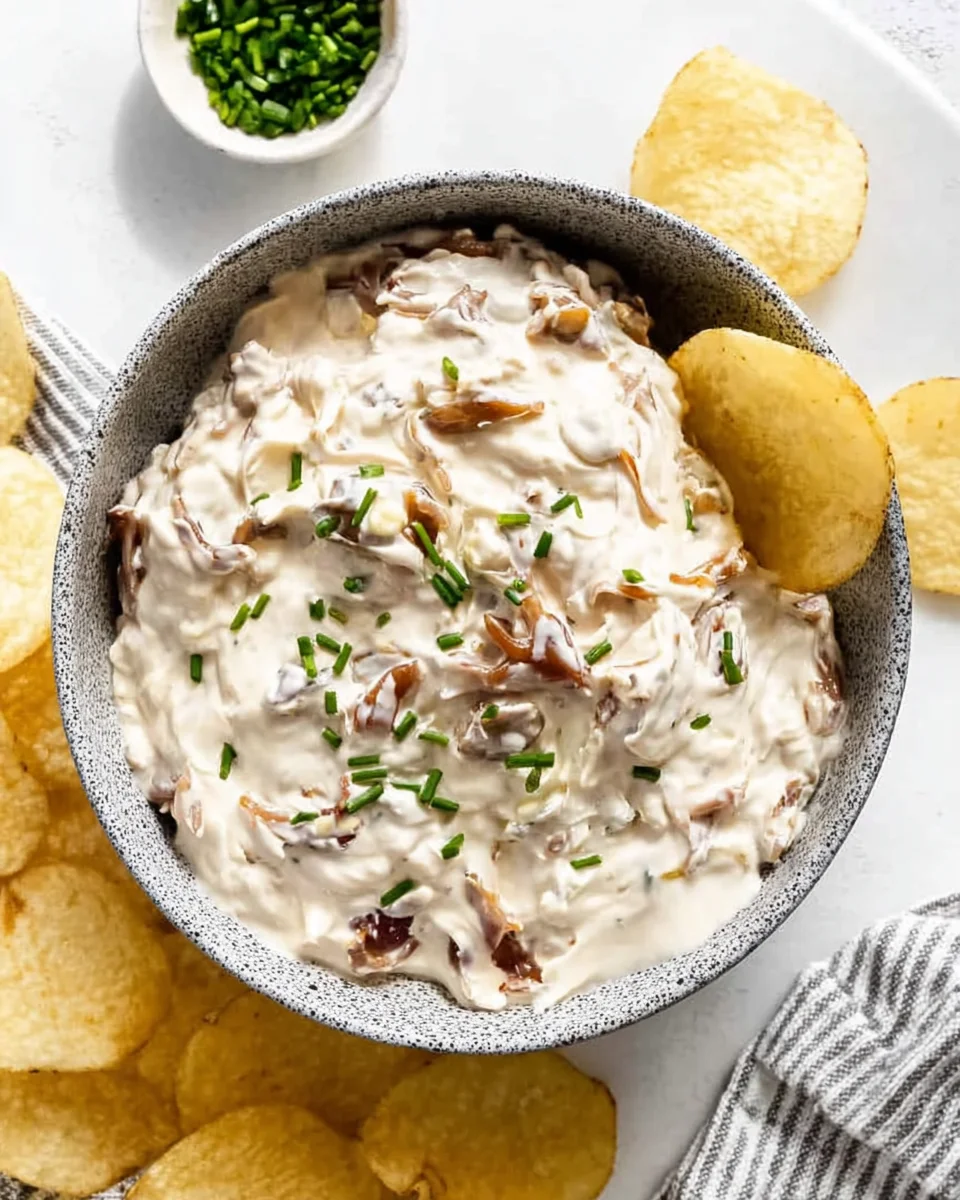 French onion dip with chips.