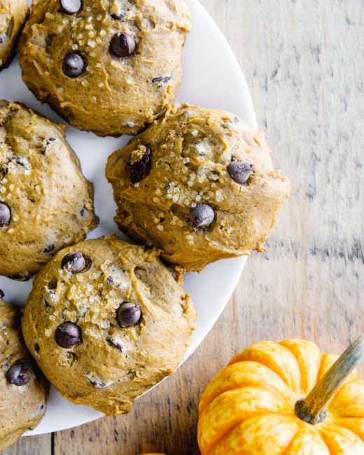 top down view of pumpkin chocolate chip cookies