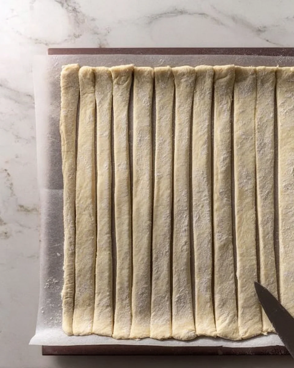 cutting pastry into strips
