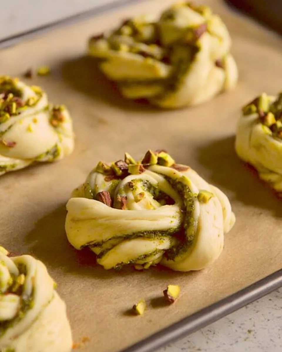 Chocolate Pistachio Puff Pastry Swirls before baking
