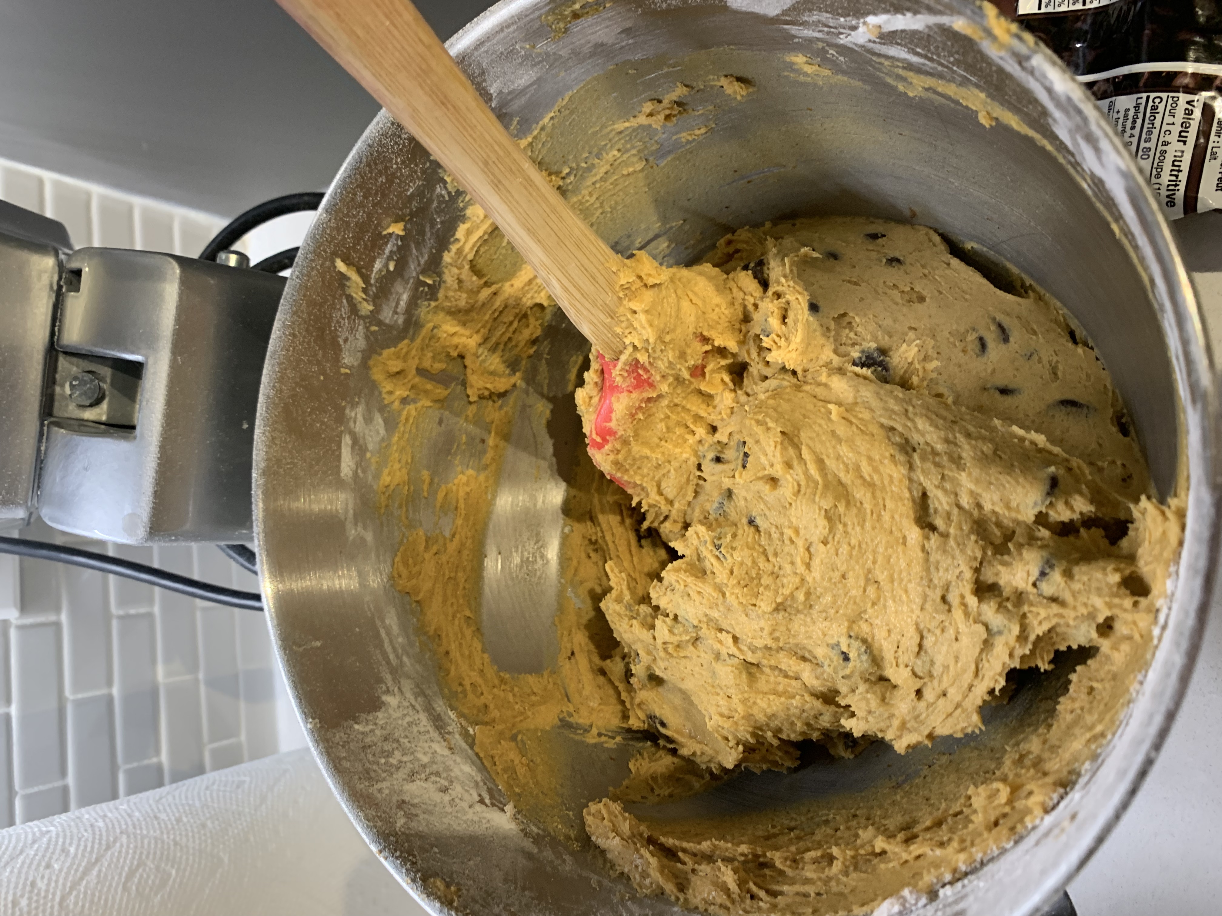 pumpkin chocolate chip cookies batter in large bowl
