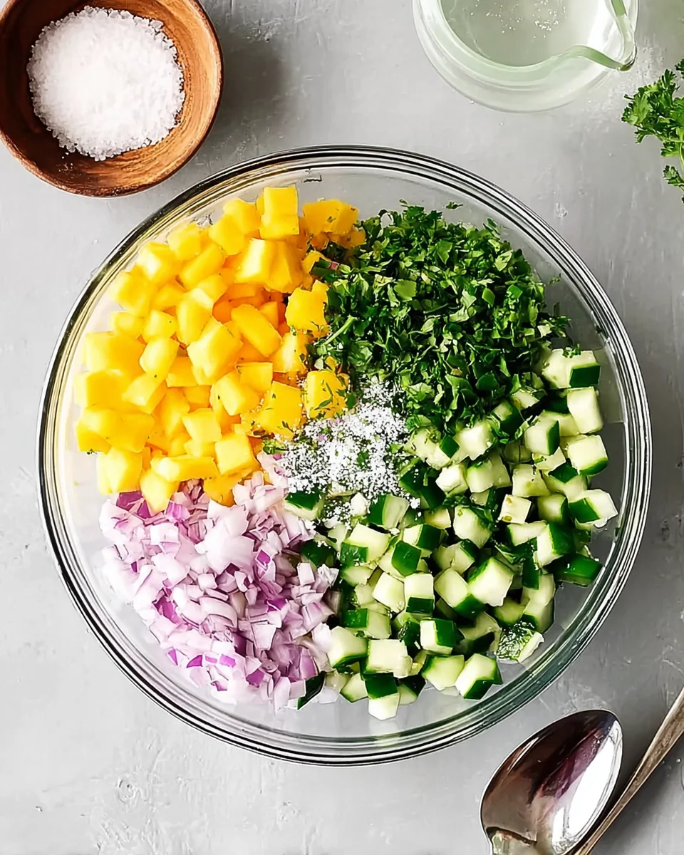 Mango salsa ingredients in a bowl.