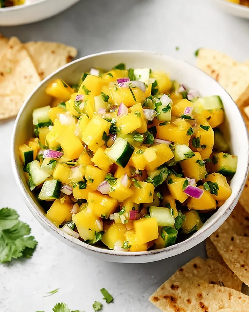 A bowl of mango salsa.