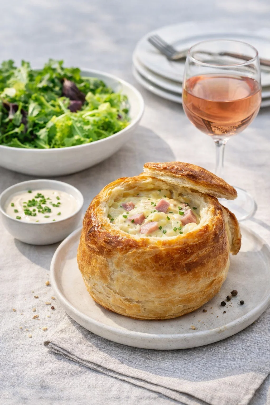 Alternative angle of La Marmite Magique – Recette served with a pairing