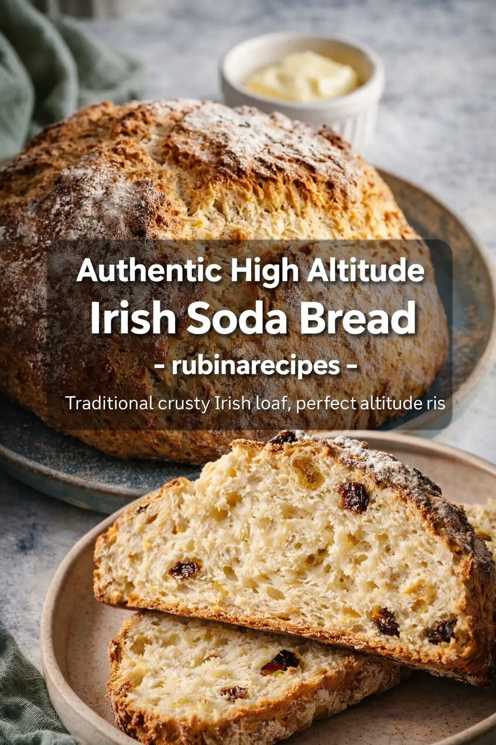 Pinterest-style image for Authentic High Altitude Irish Soda Bread - rubinarecipes with centered text overlay