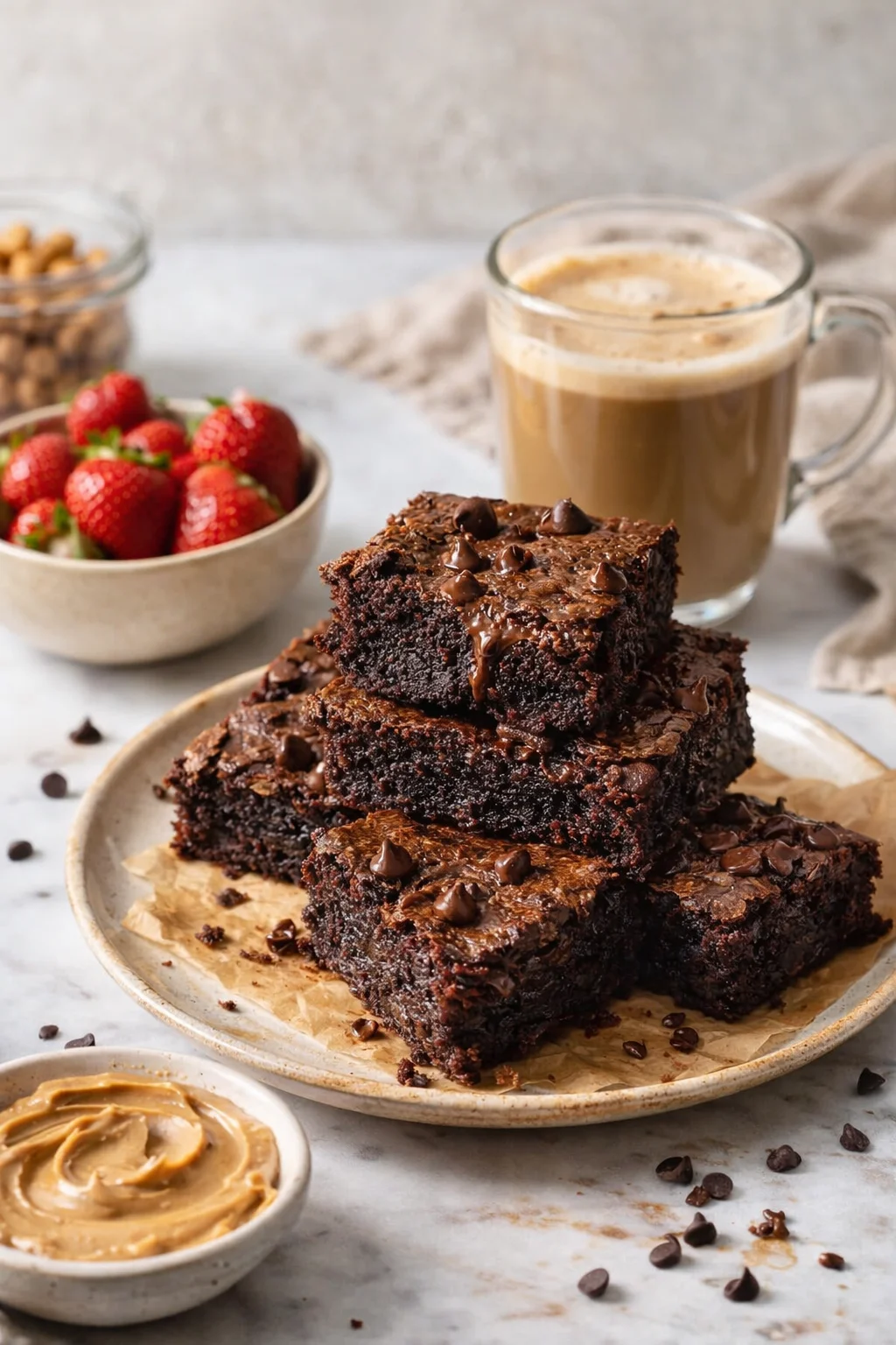 Alternative angle of Rich Chickpea Brownies - Homefoodkitchen served with a pairing