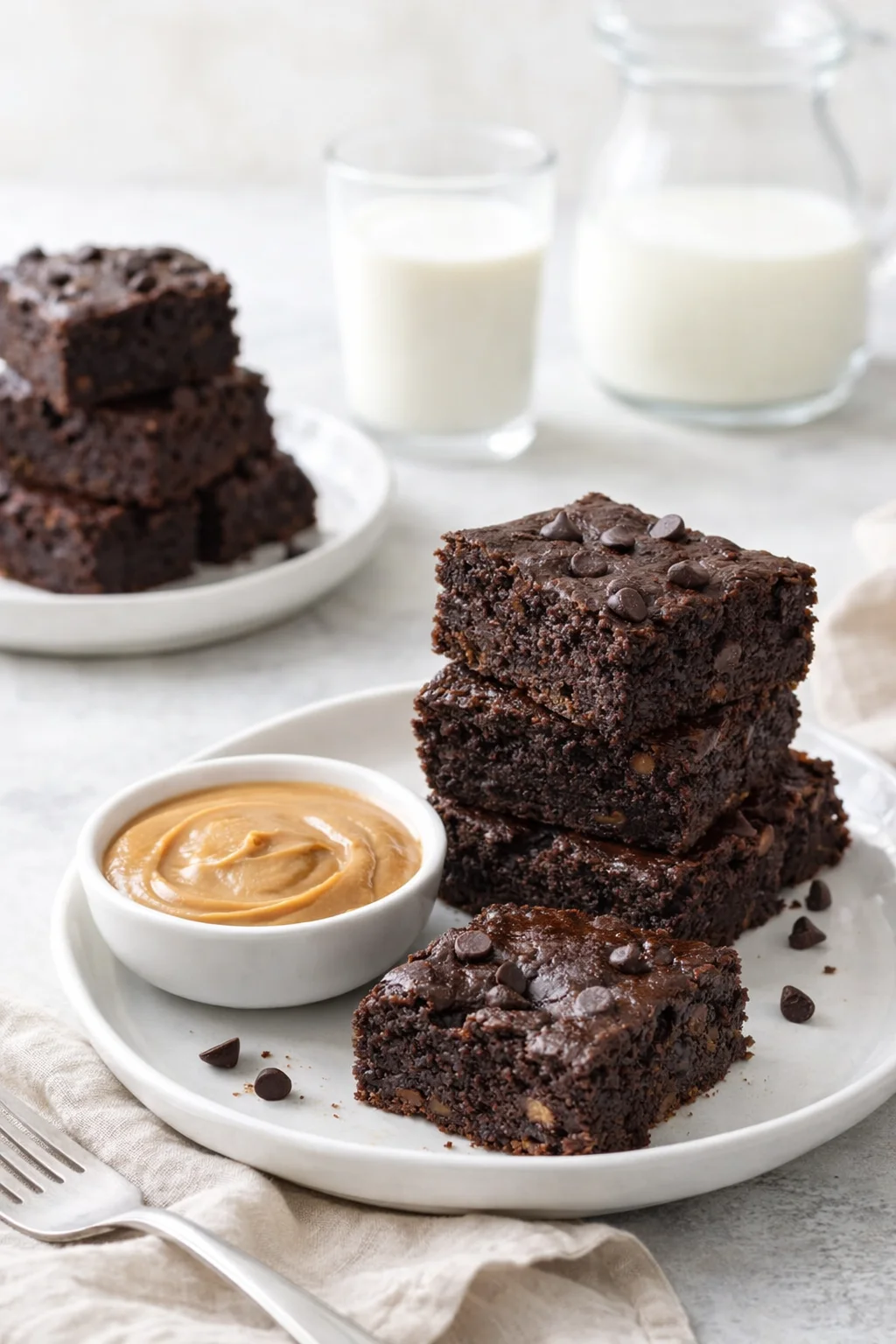 closing_final_dish-placeholder.png Alternative angle of Chocolate Chickpea Brownies served with a pairing