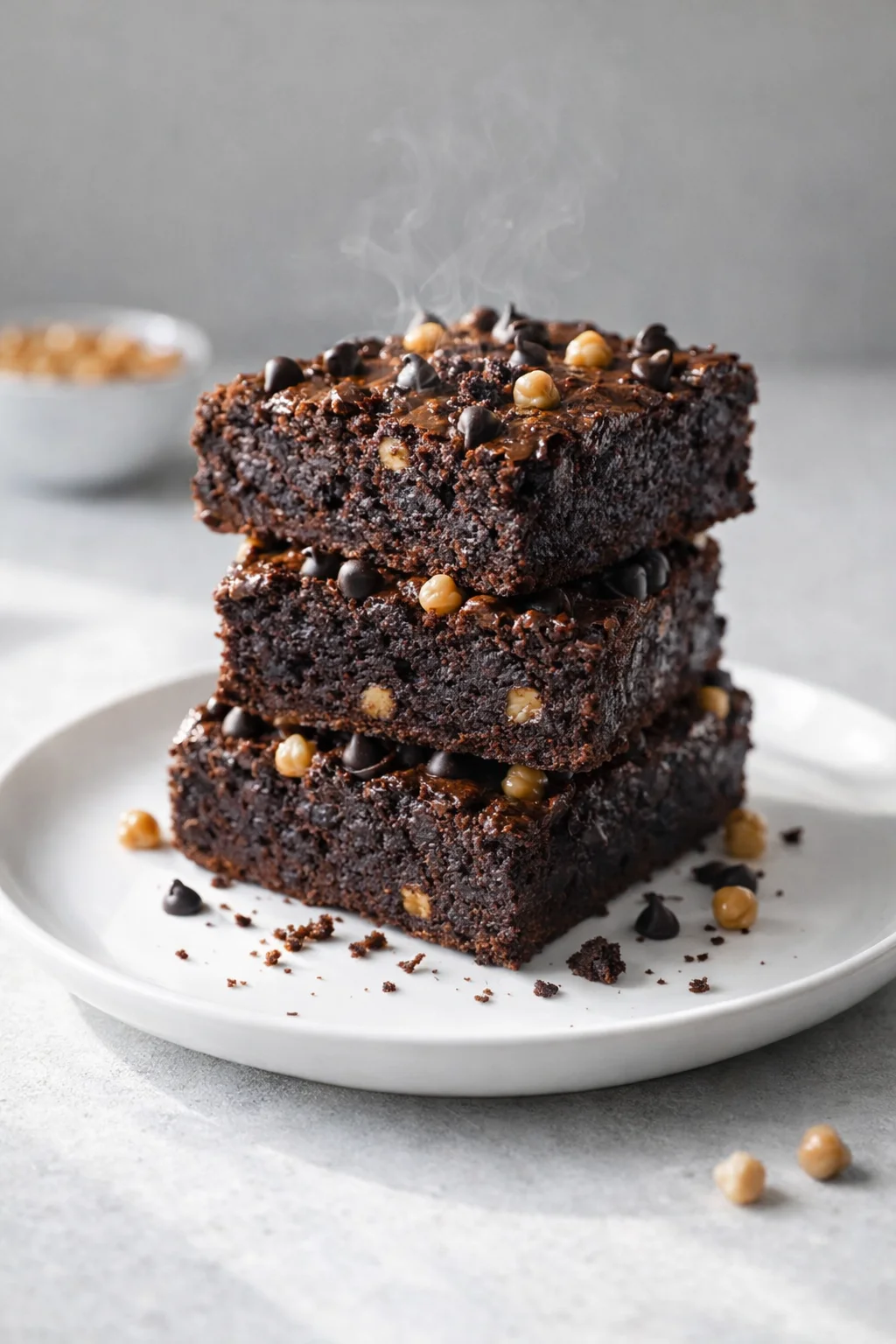 Final plated Chocolate Chickpea Brownies served as a hero shot