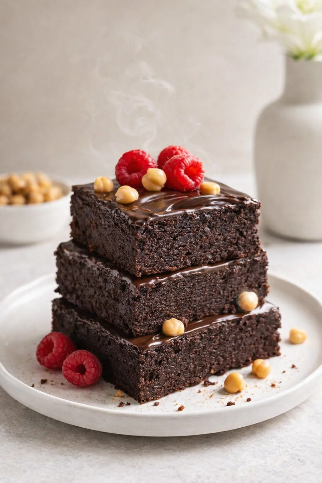 Final plated Chocolate Chickpea Brownies served as a hero shot