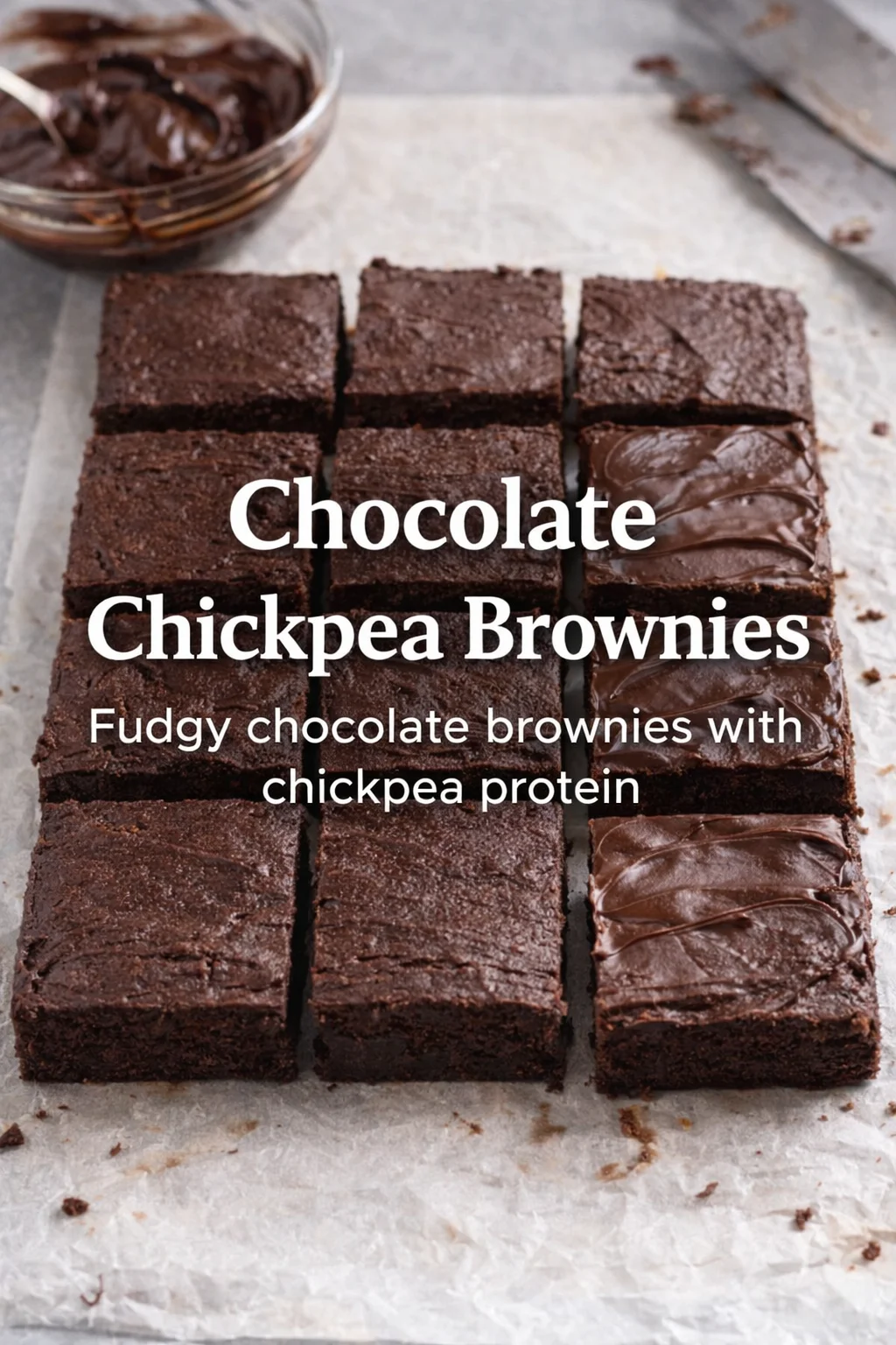 Pinterest-style image for Chocolate Chickpea Brownies with centered text overlay