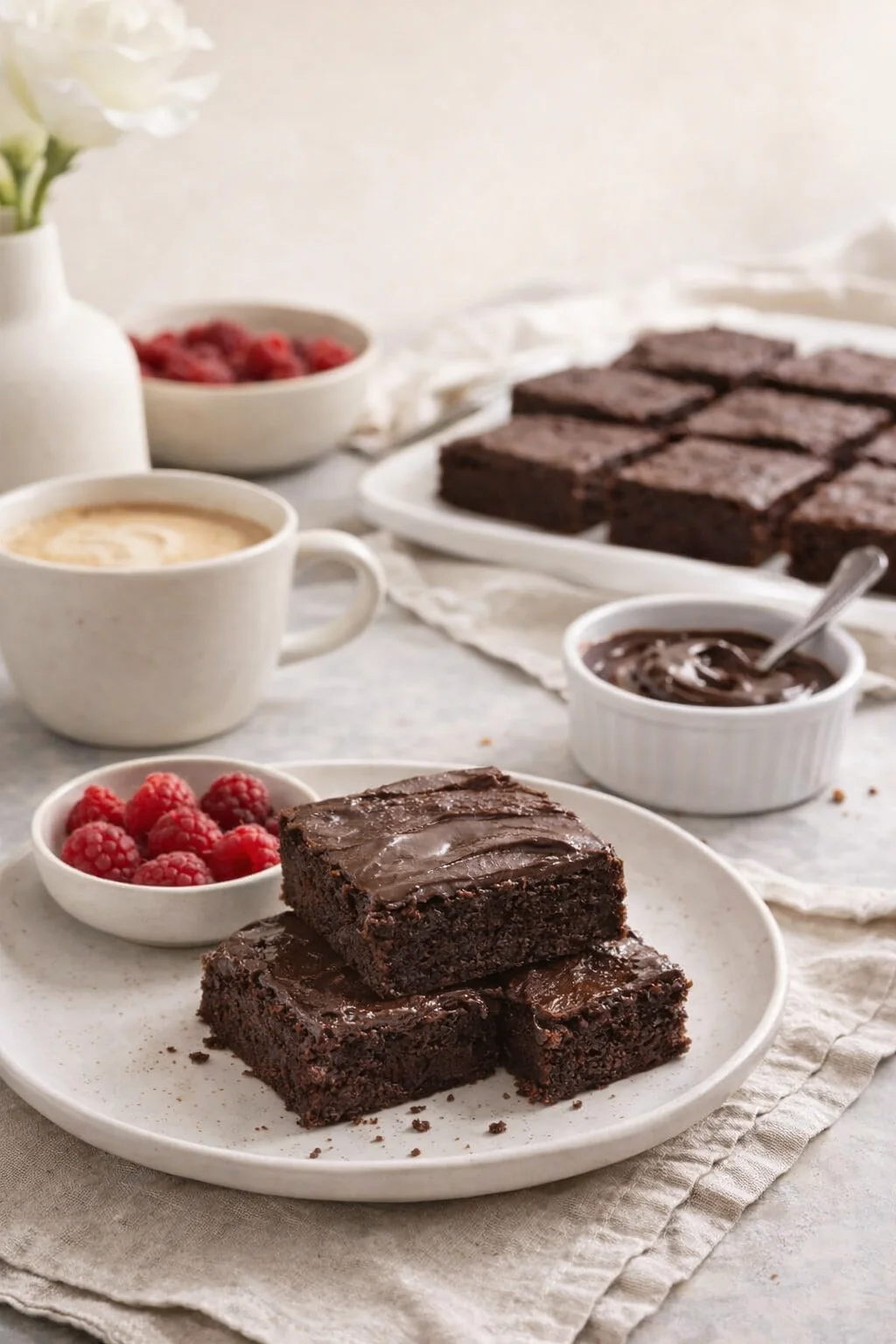 Alternative angle of Chocolate Chickpea Brownies served with a pairing