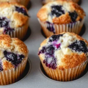 Healthy high-protein cottage cheese blueberry muffins on a plate