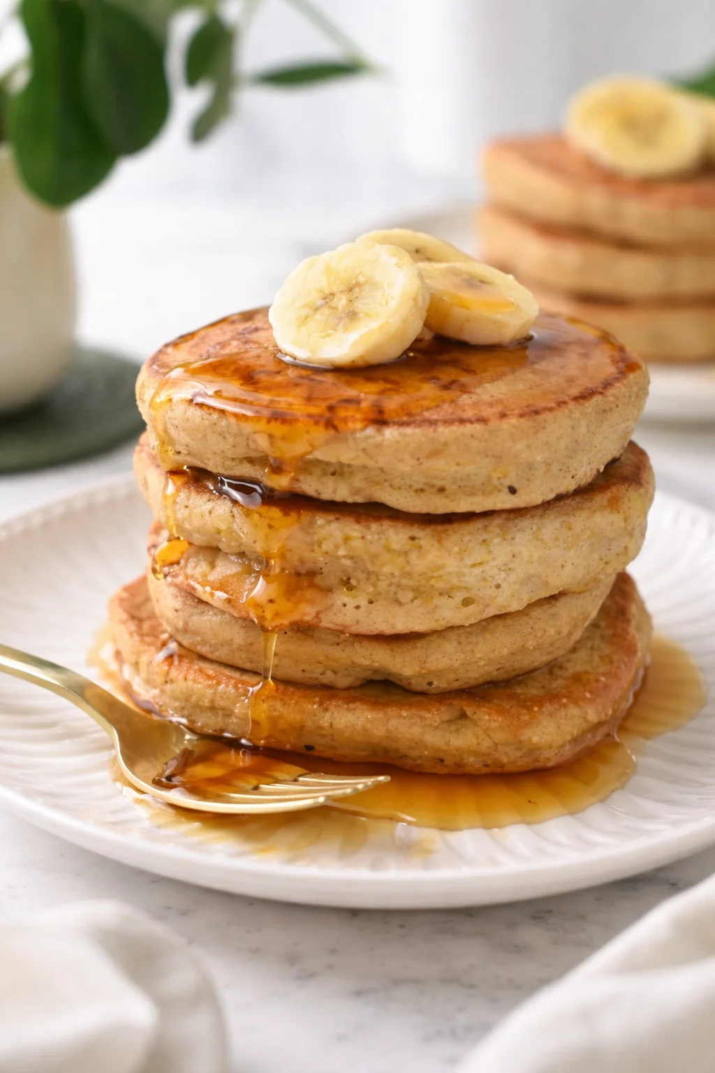 Final plated Quinoa Pancakes served as a hero shot
