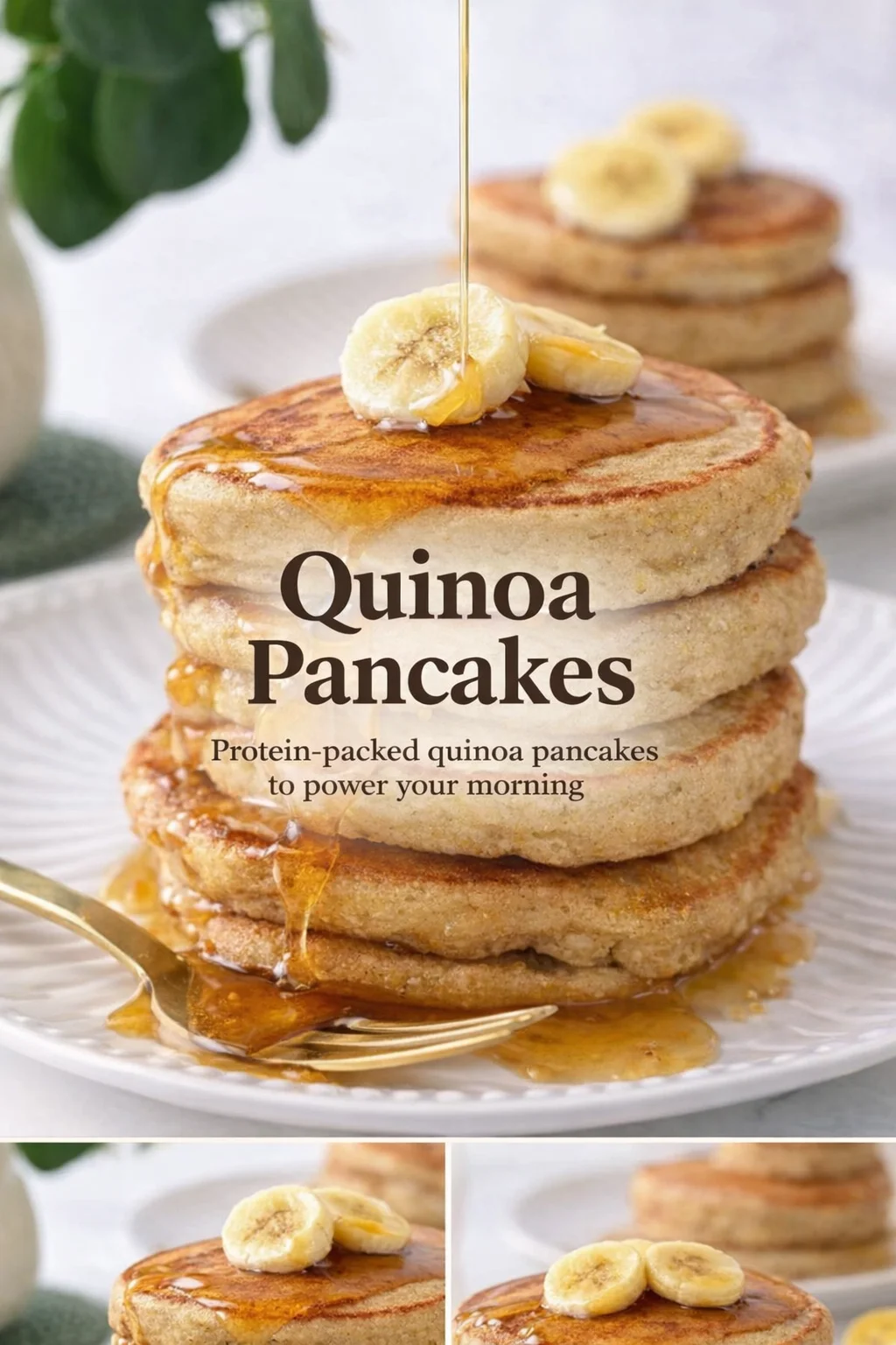 Pinterest-style image for Quinoa Pancakes with centered text overlay