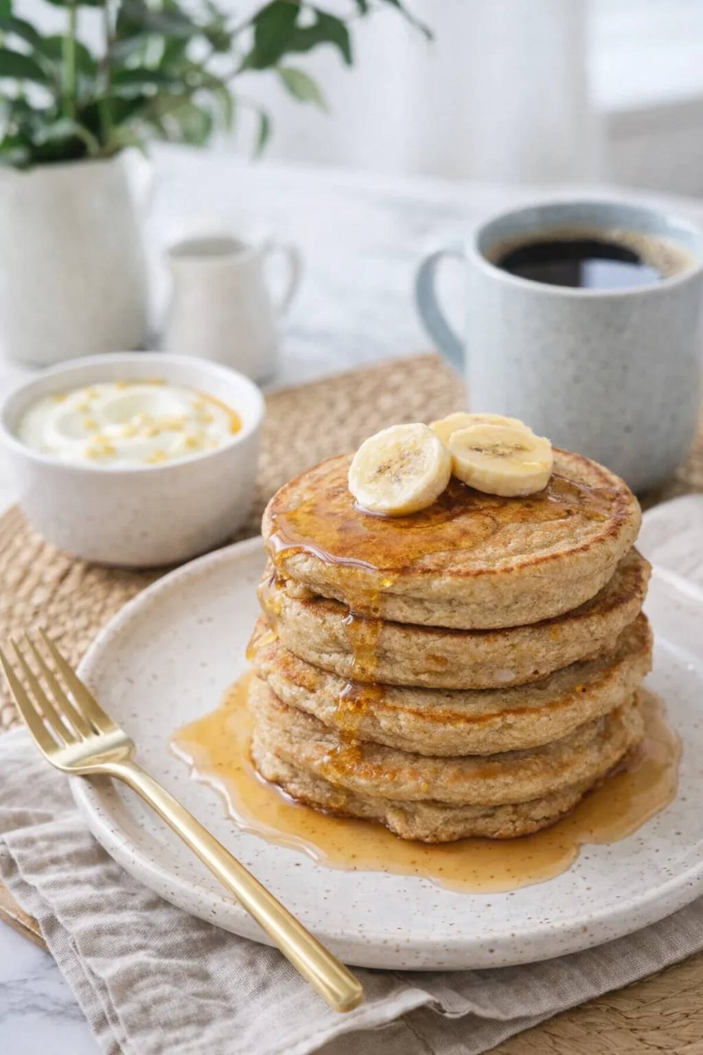 Alternative angle of Quinoa Pancakes served with a pairing