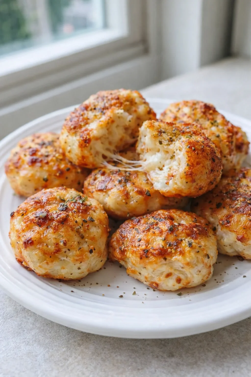 Mini pizza bites cooling on a parchment-lined sheet, edges bubbling and a hint of steam rising.
