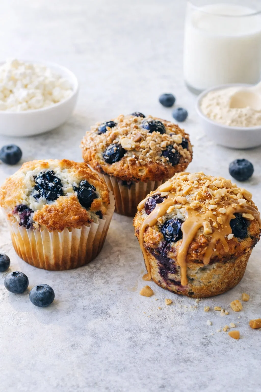 variations-placeholder.png Variation ideas for High Protein Cottage Cheese Blueberry Muffins shown in a styled layout