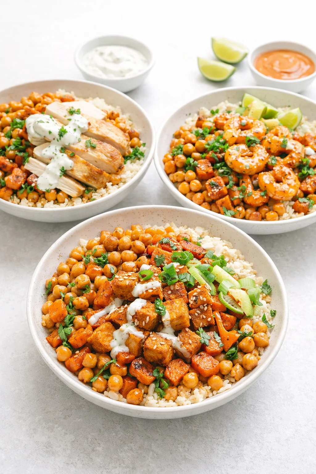 variations-placeholder.png Variation ideas for One-Pan Roasted Carrot and Chickpea Bowl shown in a styled layout