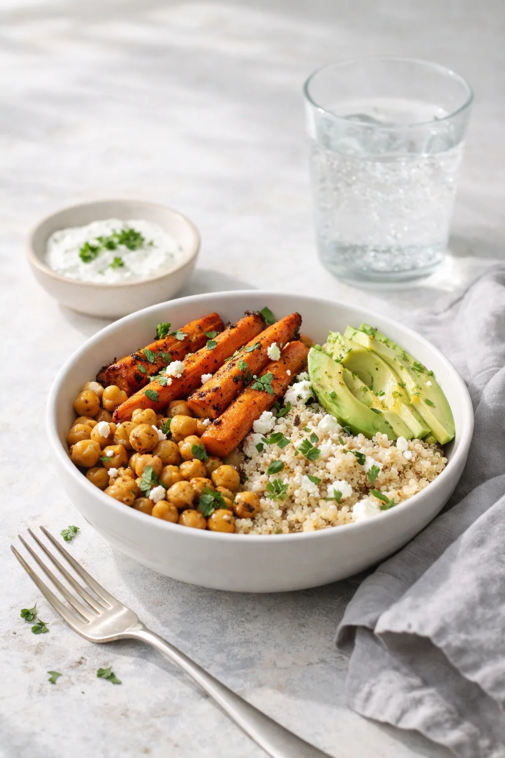 closing_final_dish-placeholder.png Alternative angle of One-Pan Roasted Carrot and Chickpea Bowl served with a pairing