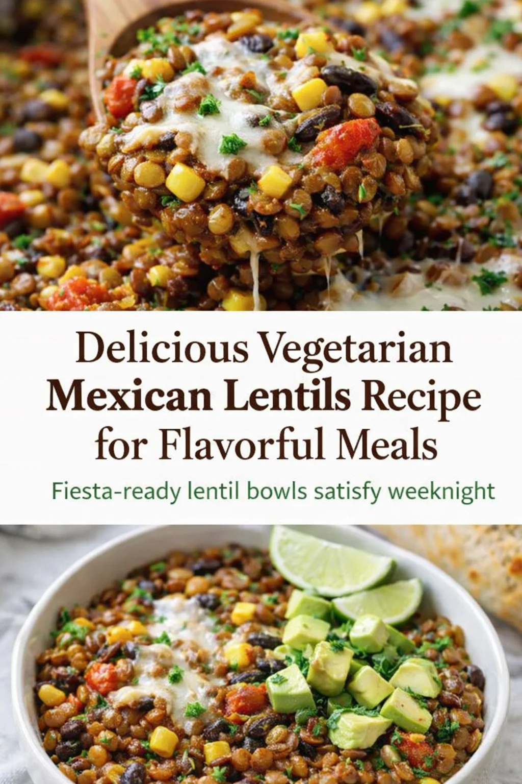 Pinterest-style image for Delicious Vegetarian Mexican Lentils Recipe for Flavorful Meals with centered text overlay