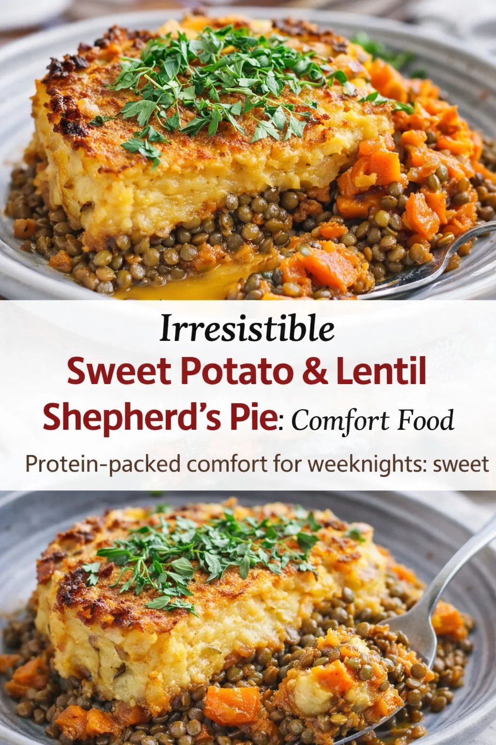 pre_faq_pinterest-placeholder.png Pinterest-style image for Irresistible Sweet Potato & Lentil Shepherd’s Pie: Comfort Food with centered text overlay