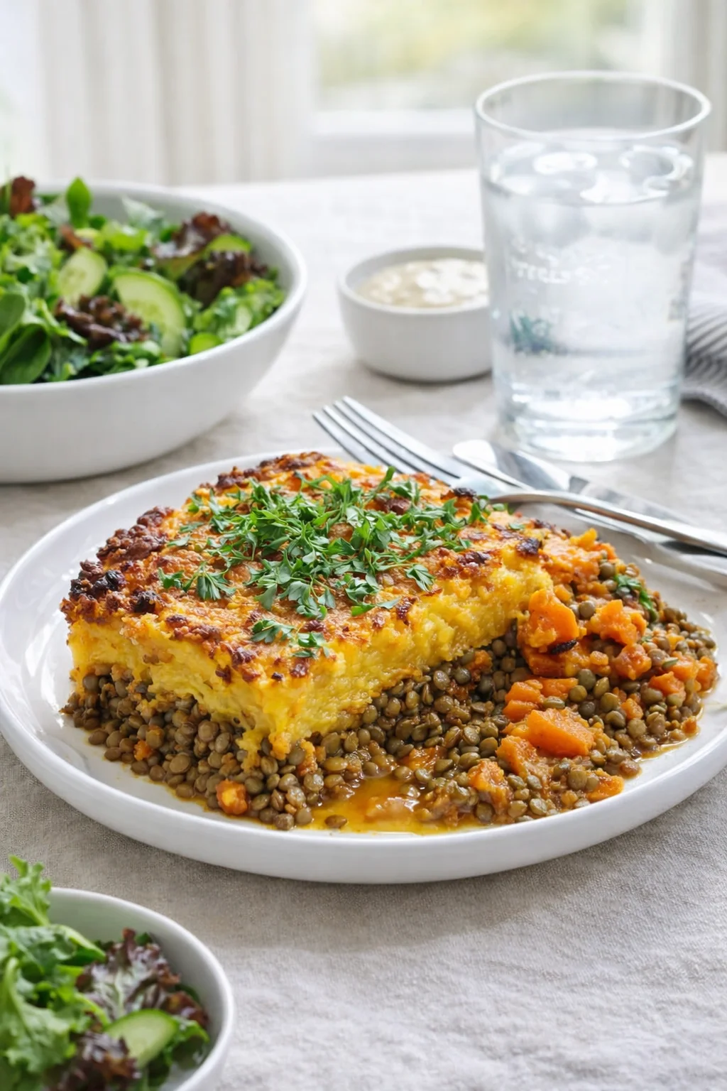 closing_final_dish-placeholder.png Alternative angle of Irresistible Sweet Potato & Lentil Shepherd’s Pie: Comfort Food served with a pairing