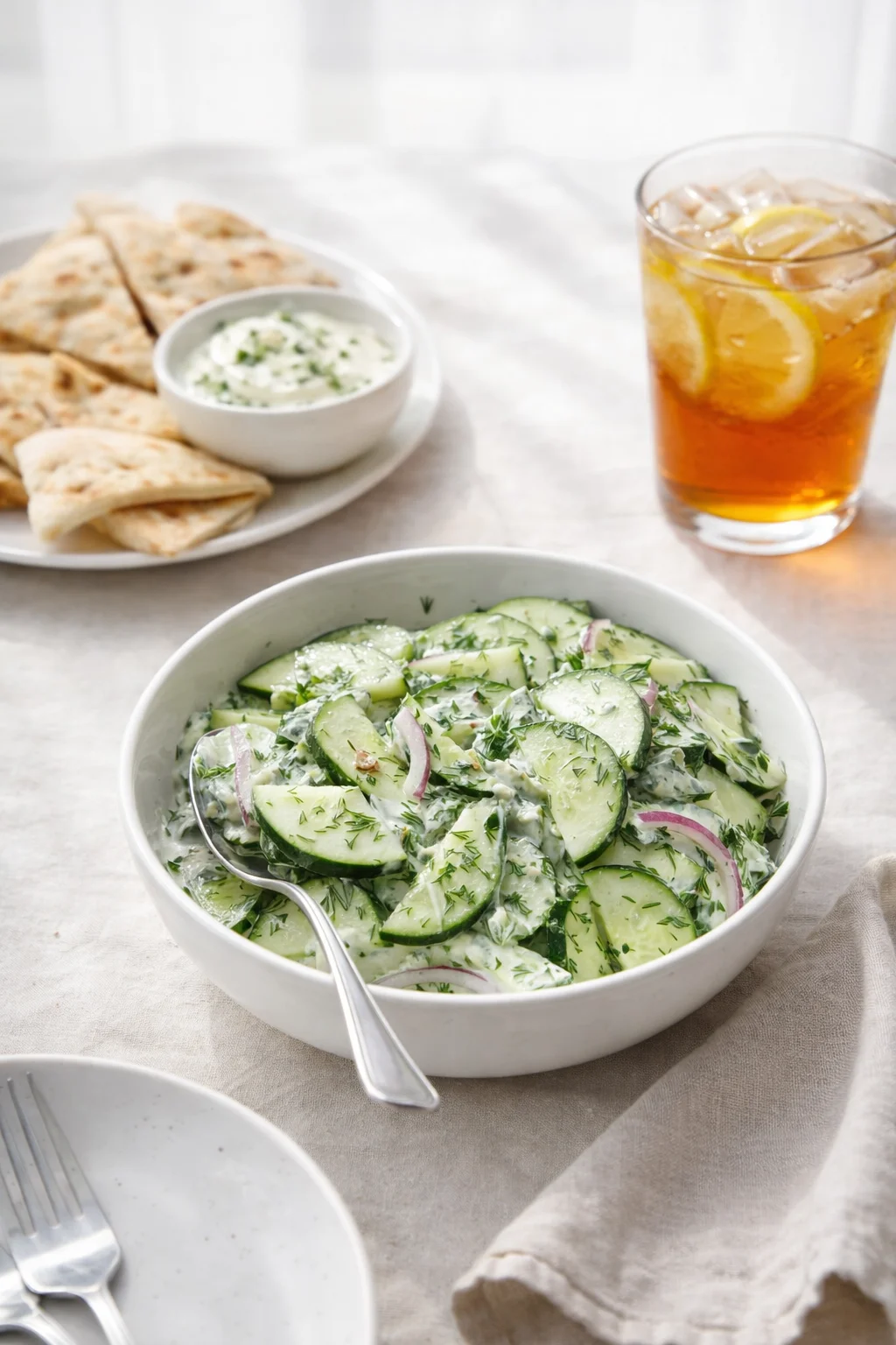 closing_final_dish-placeholder.png Alternative angle of Cucumber Dill Salad: A Fresh Taste of Summer Tradition served with a pairing