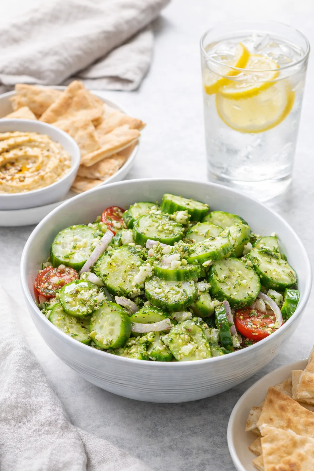 Alternative angle of 10-Minute Refreshing Cucumber Salad That Crushes Summer Heat served with a pairing
