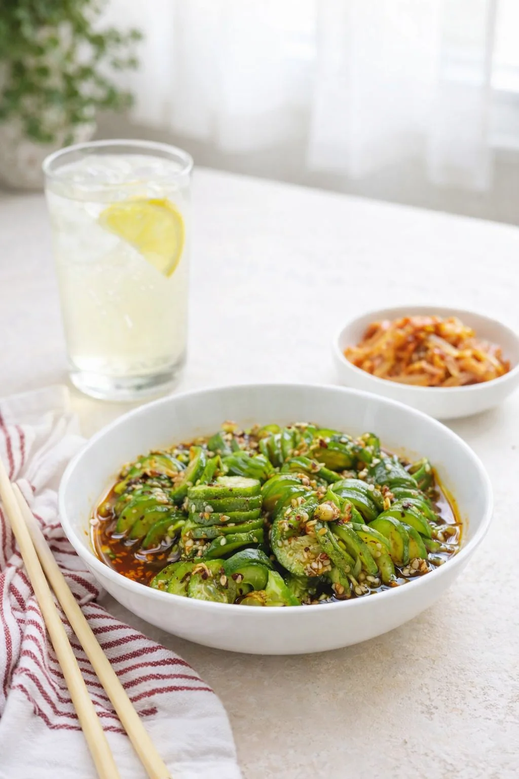 Alternative angle of Asian Cucumber Salad TikTok Recipe served with a pairing