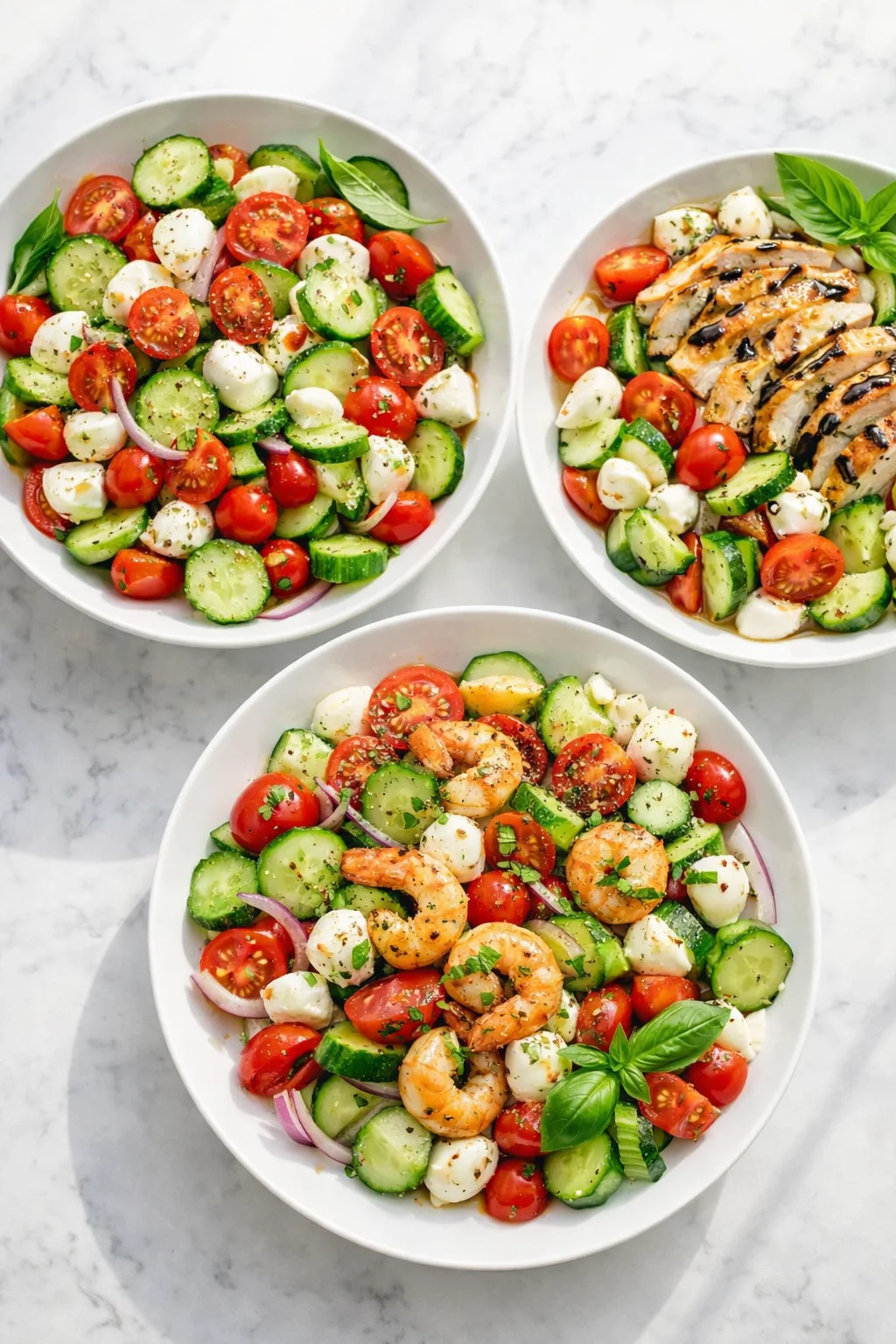 Variation ideas for Fresh Cucumber Caprese Salad shown in a styled layout