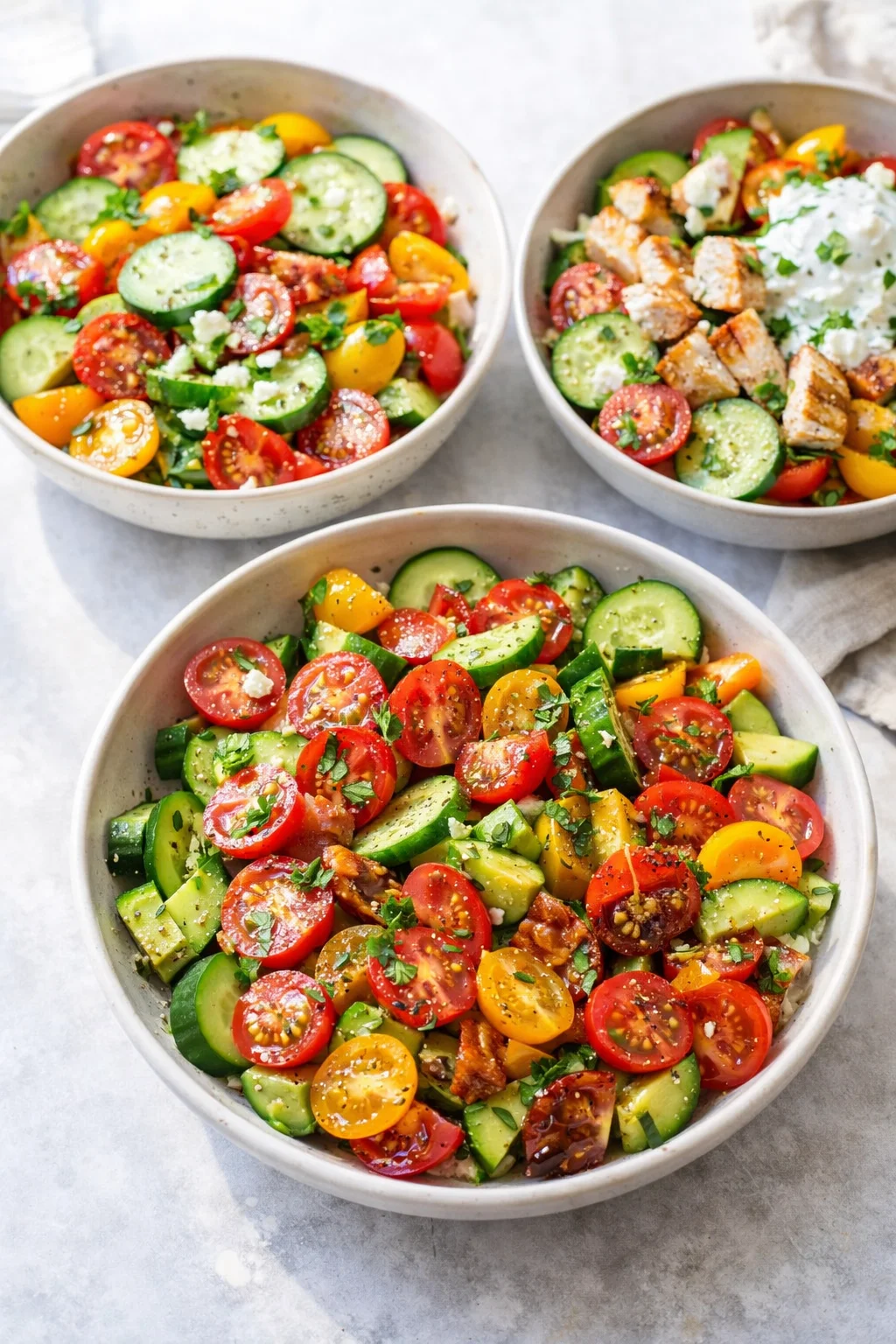 Variation ideas for Cucumber and Tomato Salad shown in a styled layout