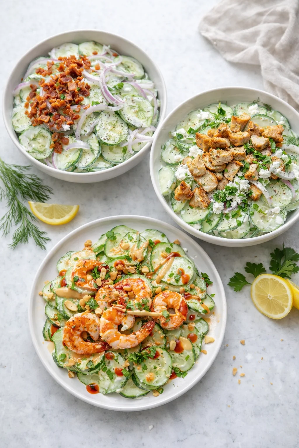 Variation ideas for Creamy Cucumber Salad Recipe | Refreshing Summer Side shown in a styled layout