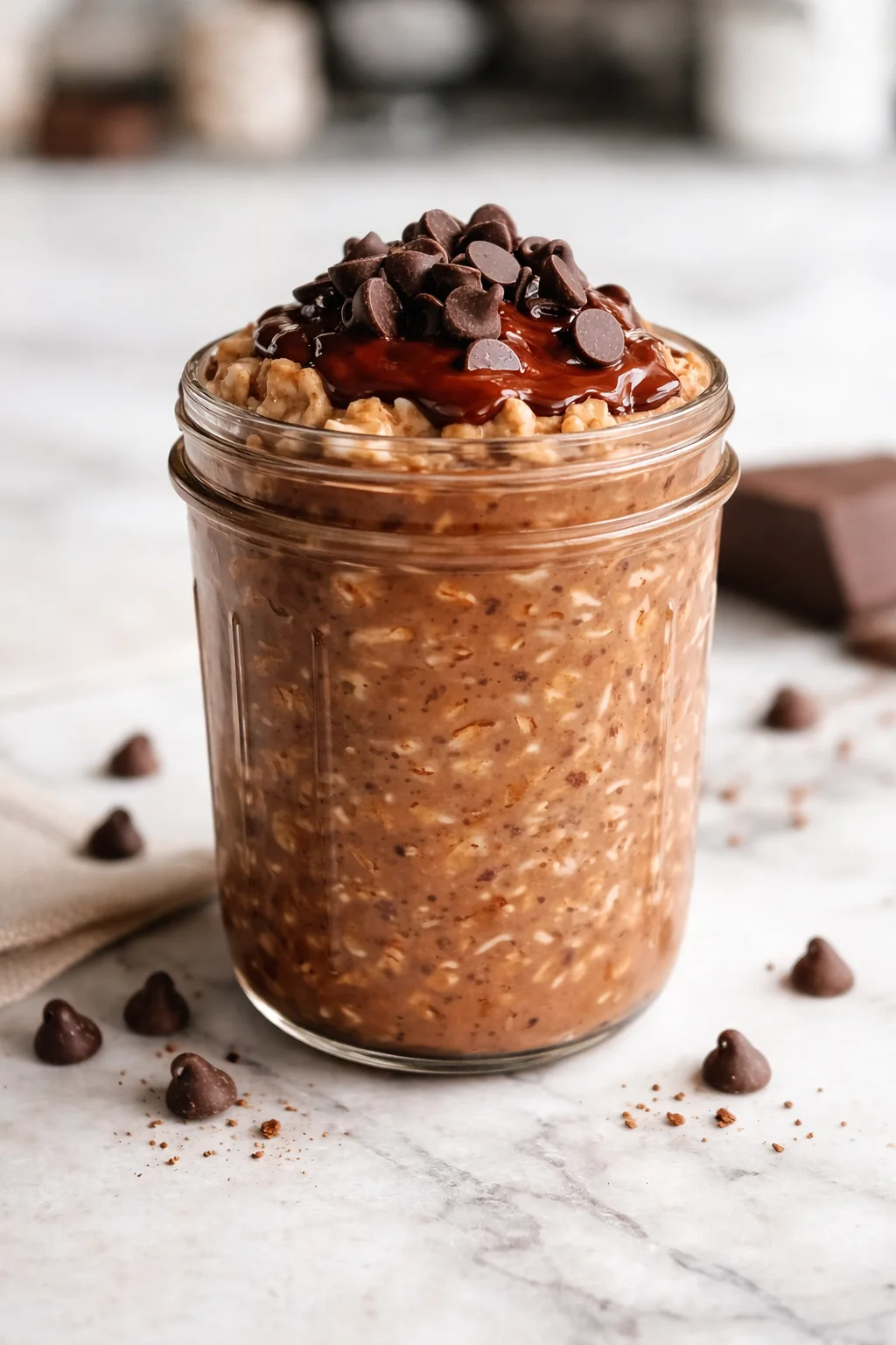 Final plated Irresistible Brownie Batter Overnight Oats - Guilt-Free Treat served as a hero shot
