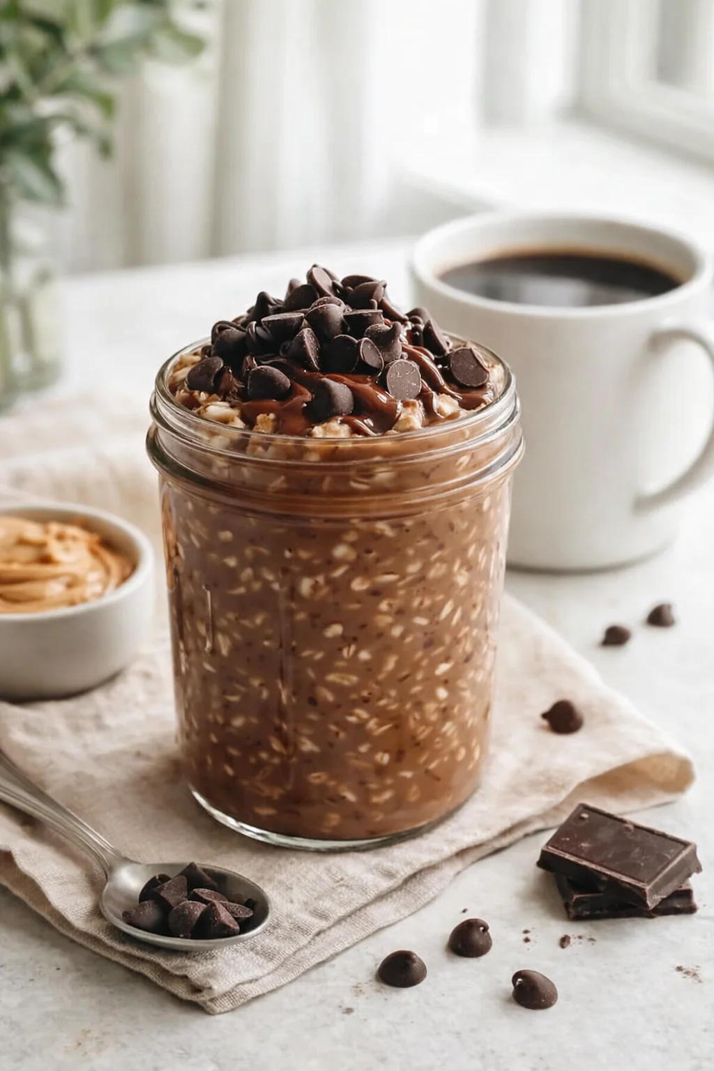 Alternative angle of Irresistible Brownie Batter Overnight Oats - Guilt-Free Treat served with a pairing