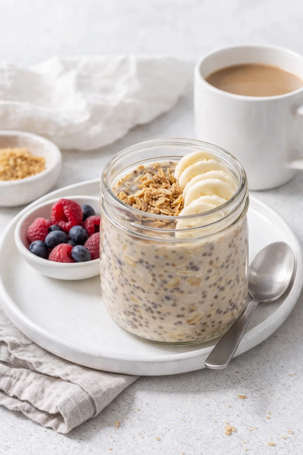 Alternative angle of Brown Sugar Overnight Oats served with a pairing