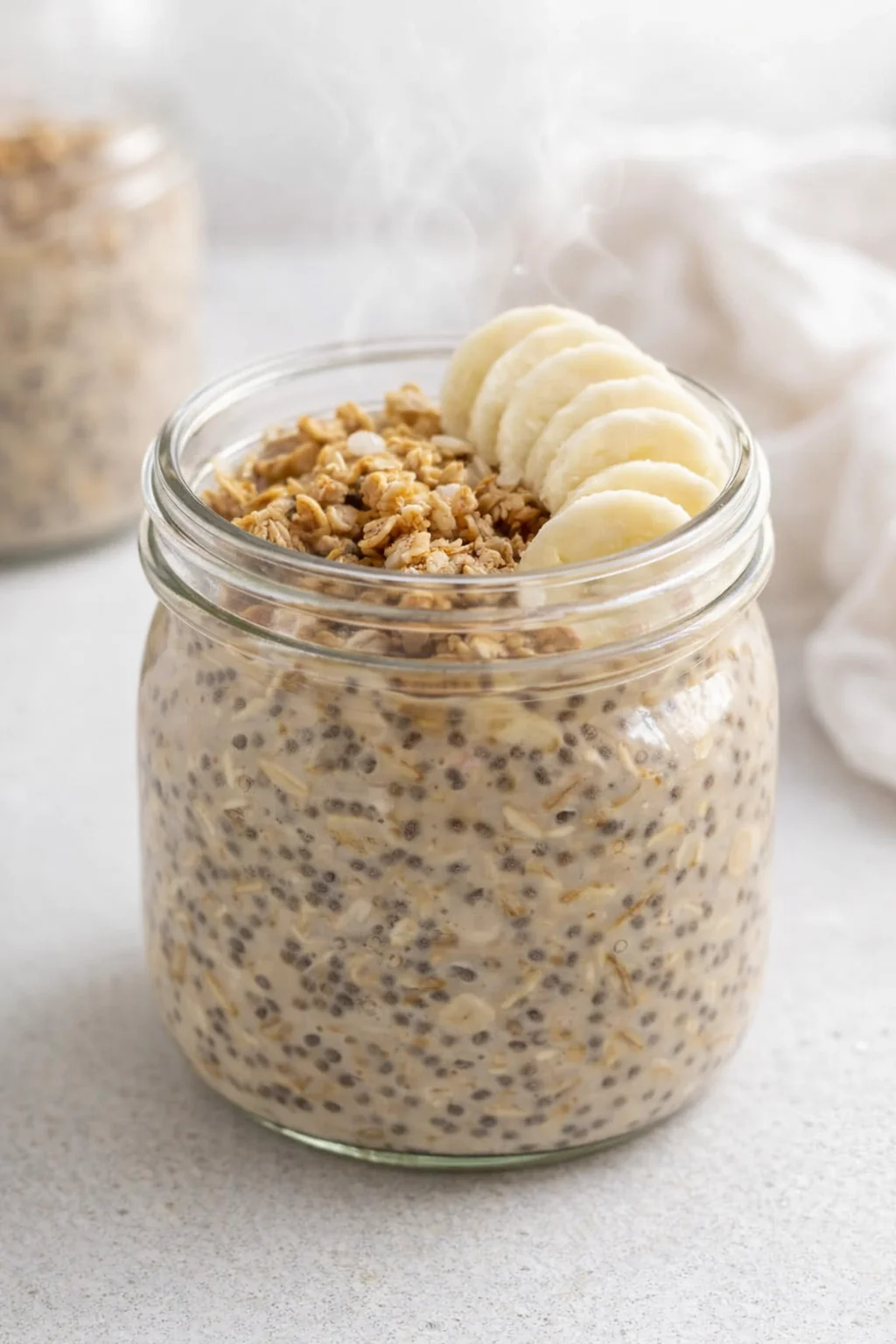 Final plated Brown Sugar Overnight Oats served as a hero shot