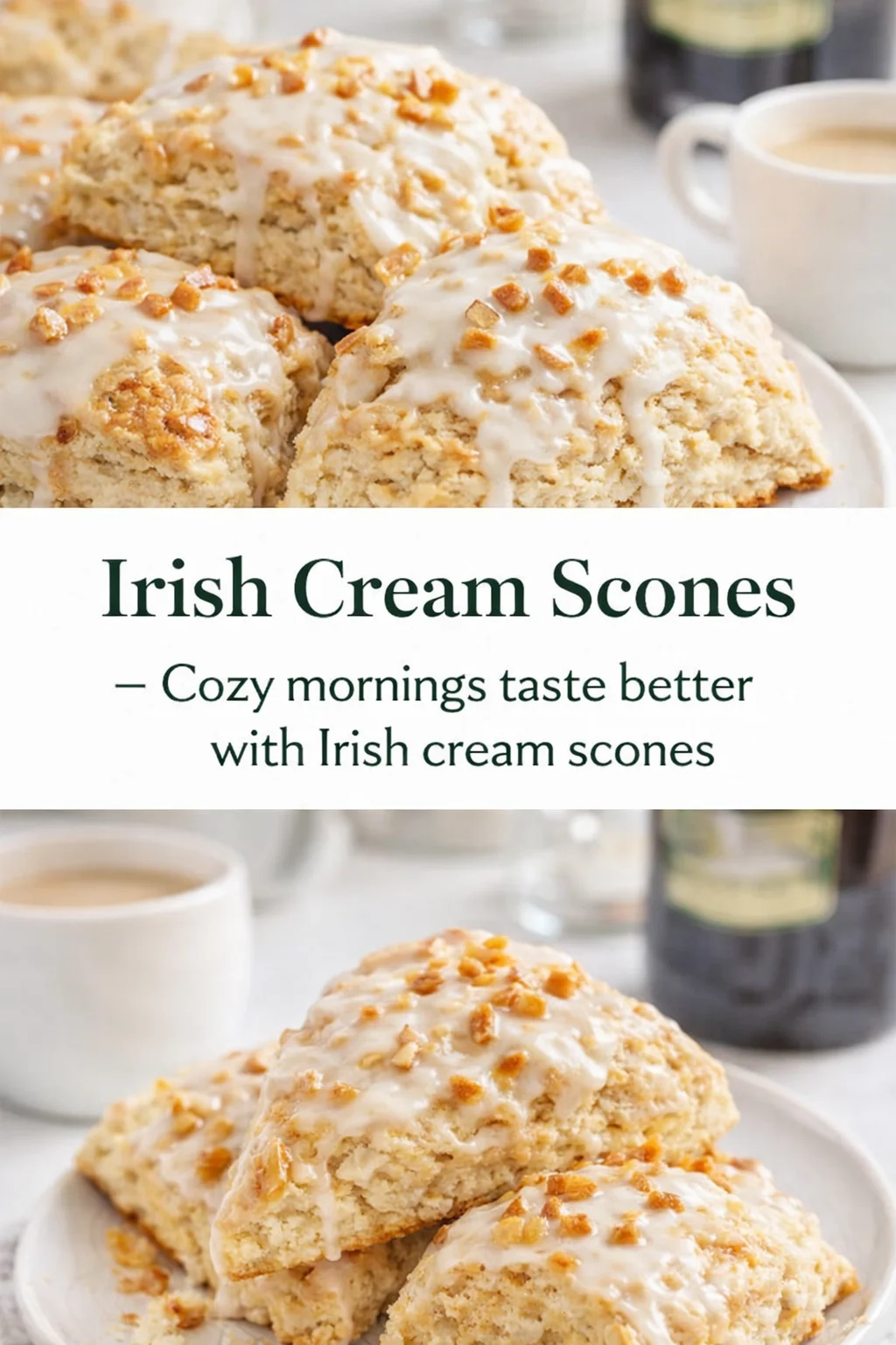 Pinterest-style image for Irish Cream Scones with centered text overlay
