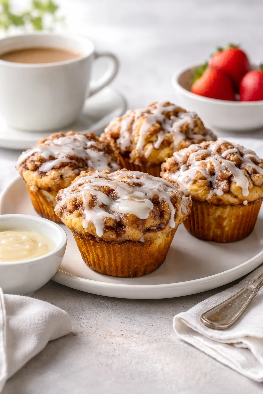 Alternative angle of Cinnamon Roll Muffins: Irresistibly Soft & Gooey Bites You’ll Crave! served with a pairing