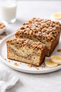 Final plated Coffee Cake Banana Bread served as a hero shot