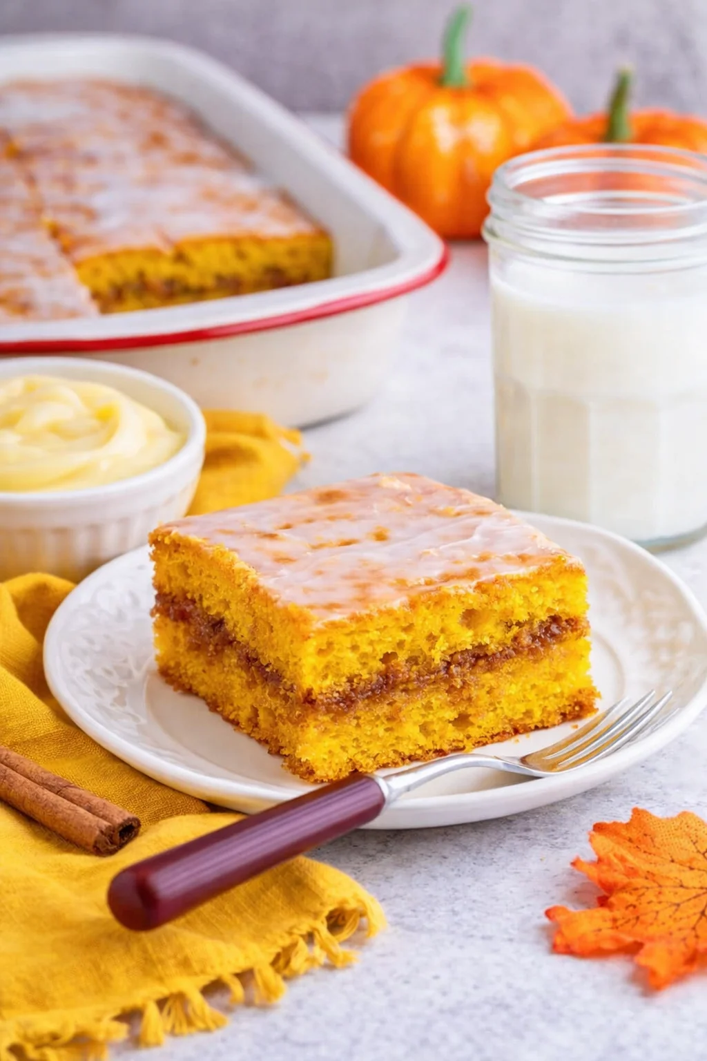 Alternative angle of Pumpkin Honey Bun Cake served with a pairing