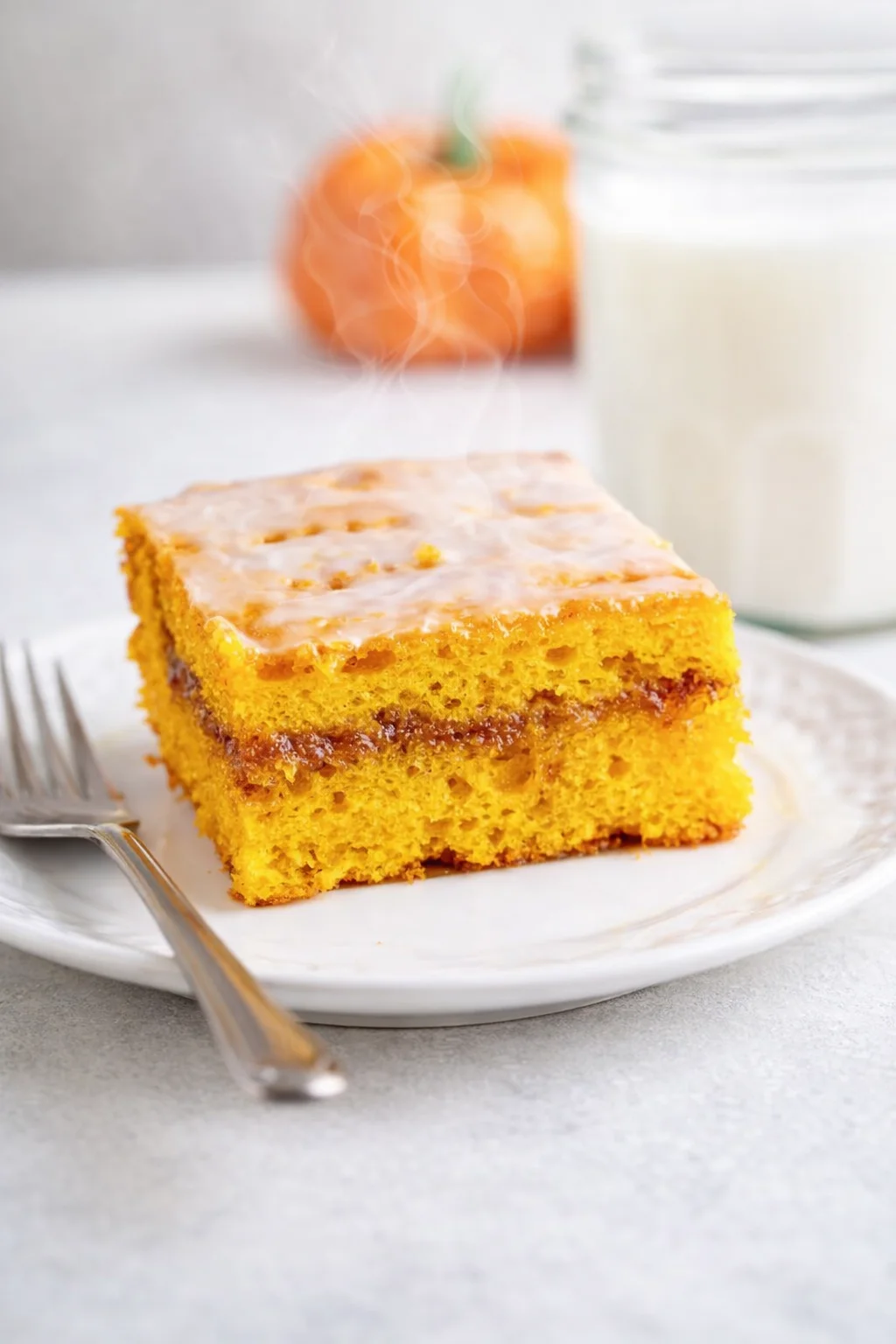 Final plated Pumpkin Honey Bun Cake served as a hero shot