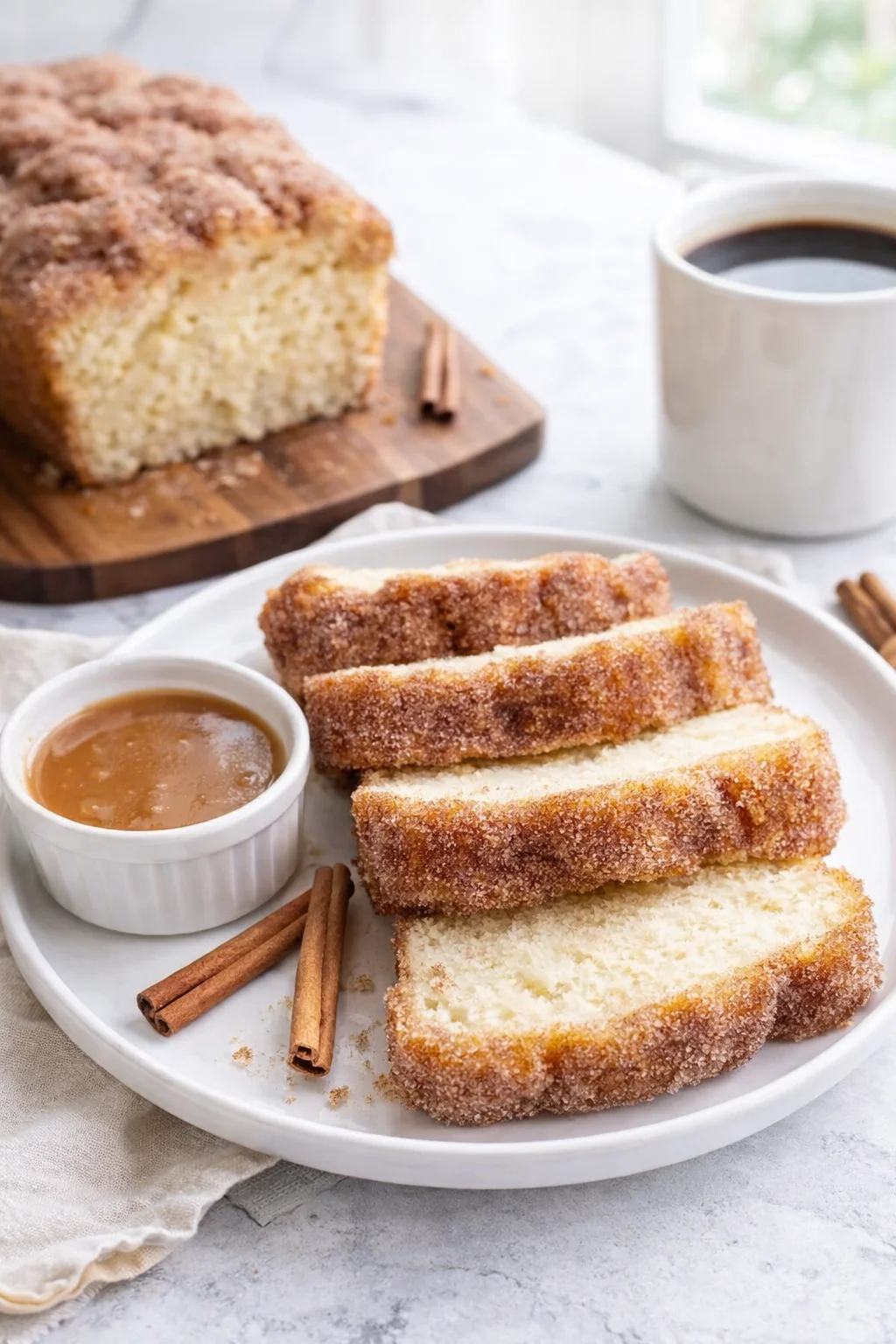 Alternative angle of Cinnamon Sugar Donut Bread - Deliciously Irresistible Delight served with a pairing