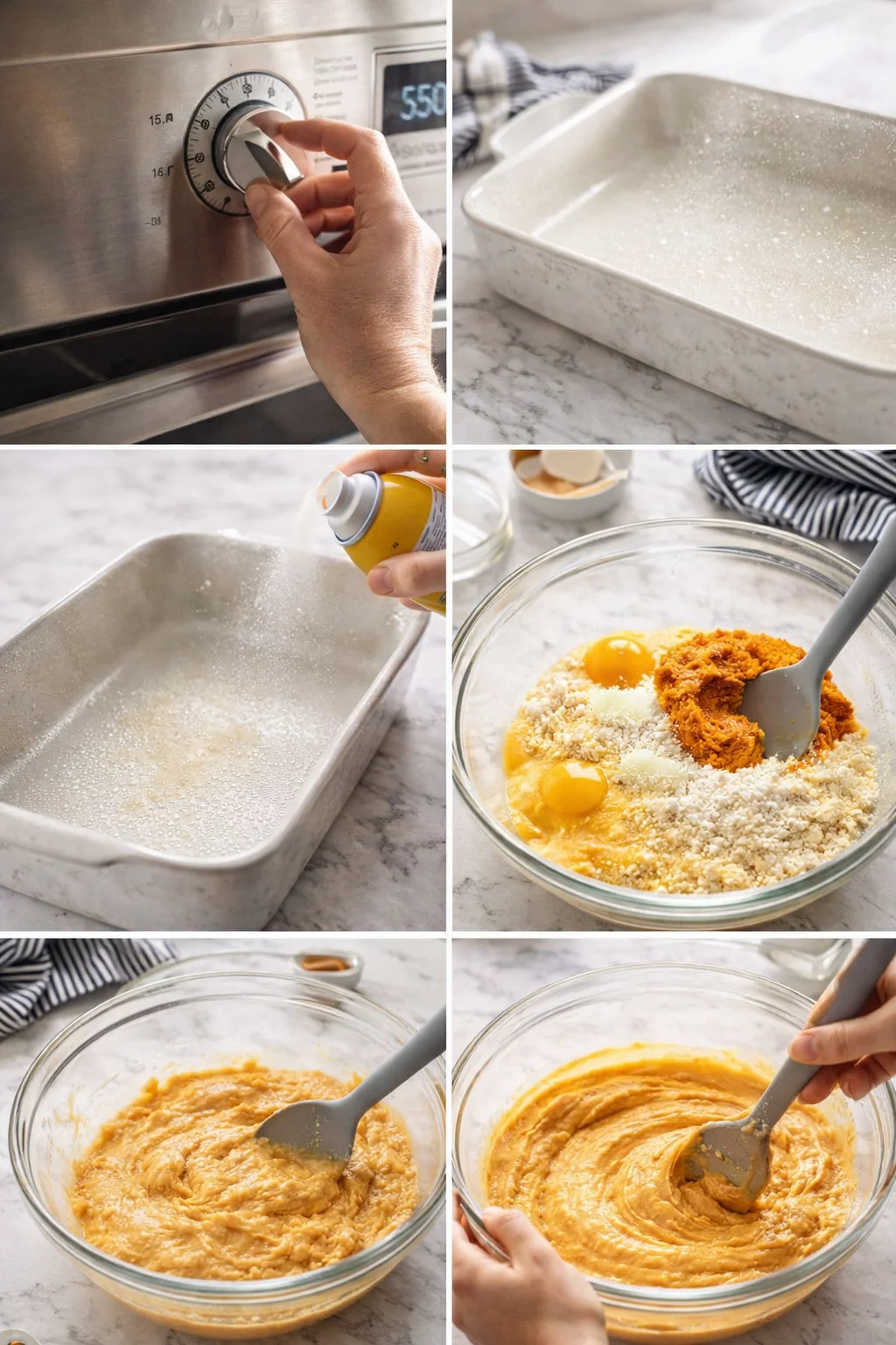 Large mixing bowl with smooth orange pumpkin cake batter being beaten with electric mixer.