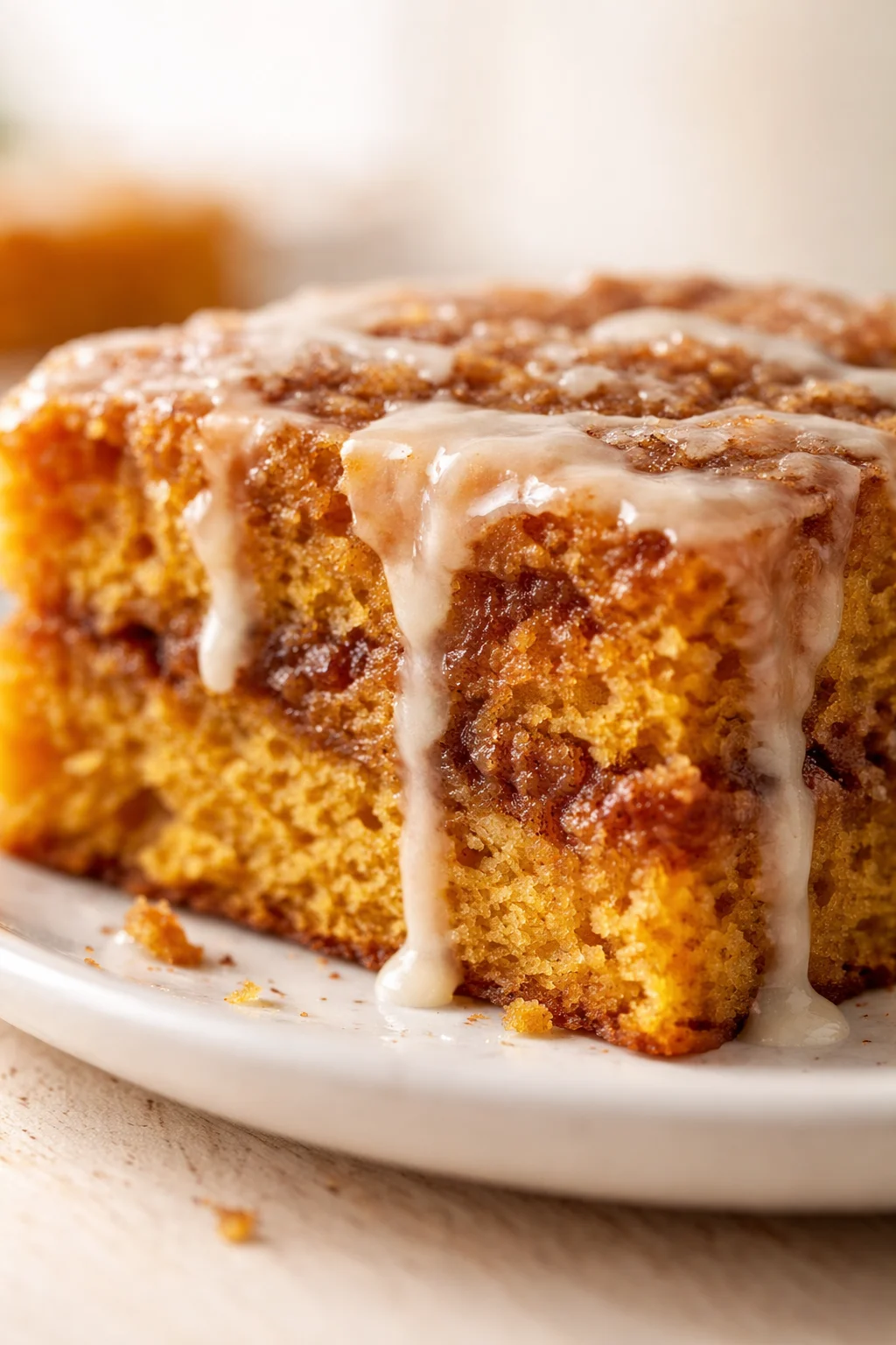 Tight detail shot of Pumpkin Honey Bun Cake highlighting texture
