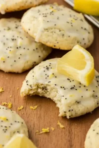 lemon poppy seed cookie with a bite missing